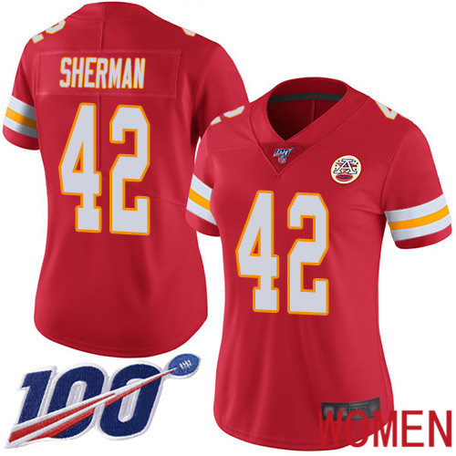 Women Kansas City Chiefs 42 Sherman Anthony Red Team Color Vapor Untouchable Limited Player 100th Season Nike NFL Jersey